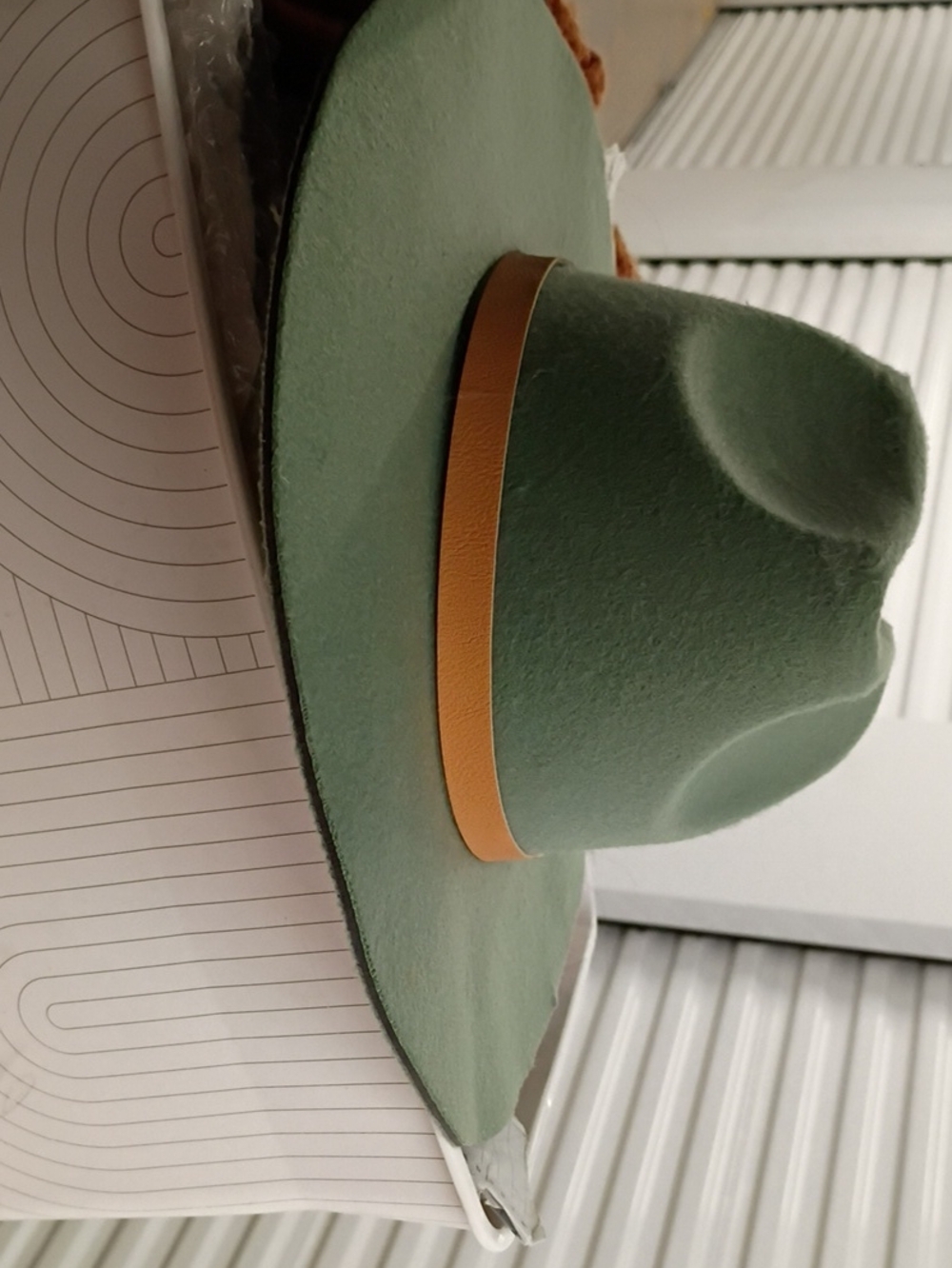 Green Felt Fedora Hat with Tan Band - Men Accessories